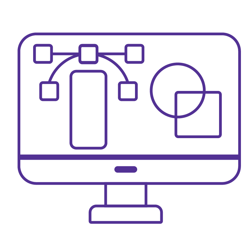 Icono de una computadora con mapas y graficos